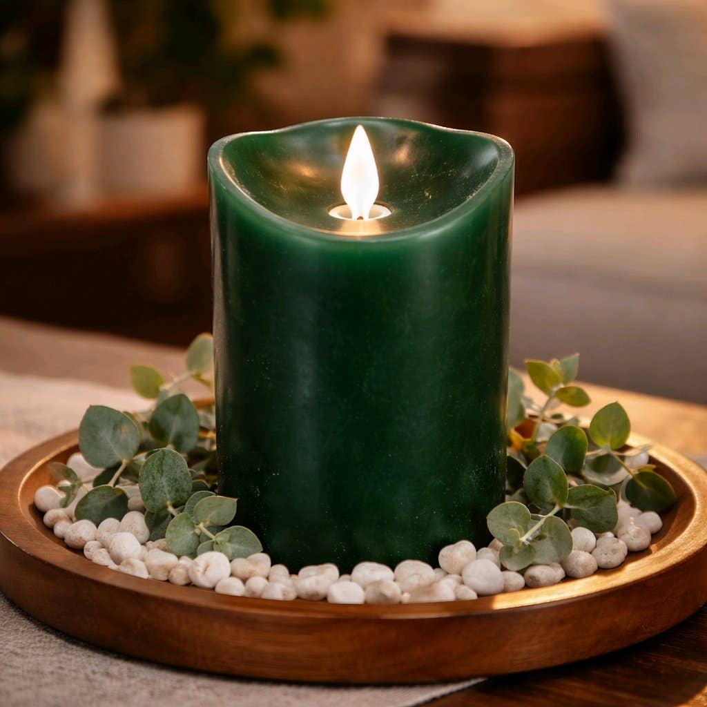 Green Non Drip Moving Flame LED Candle 3in by 6in