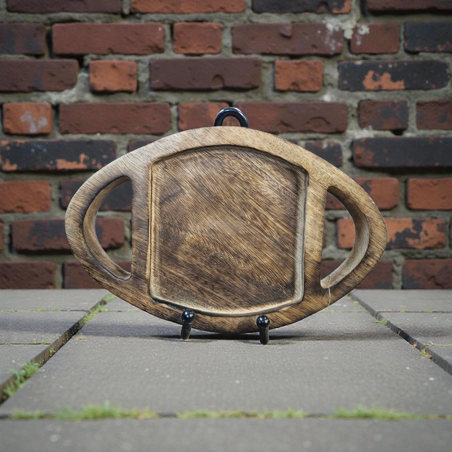 Dark Wood Football Tray 12x8x1in