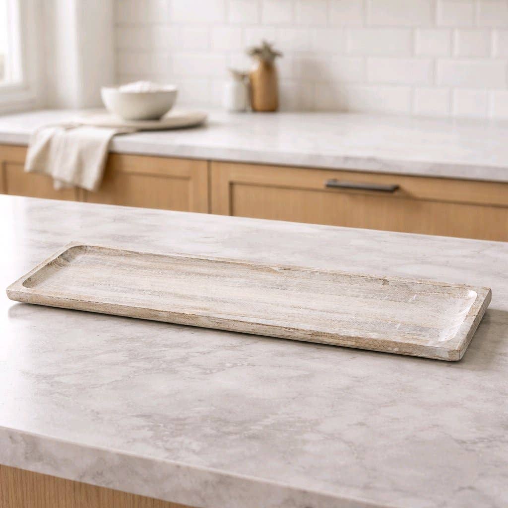 White Wash Wooden Rectangle Tray 36x10x2in
