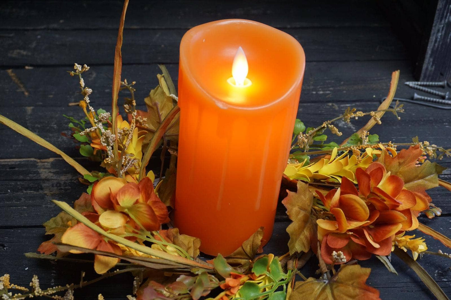 Orange Non Drip Moving Flame LED Candle 3in by 6in