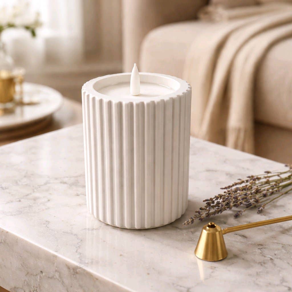 Gray Cement Look Glow Pillar 3x5in