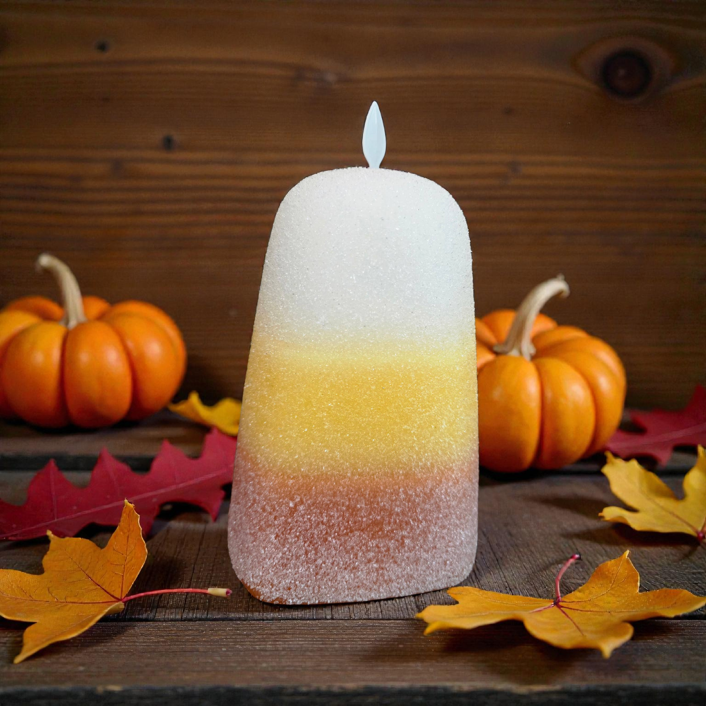 Frosted Candy Corn LED Candle 3x8in