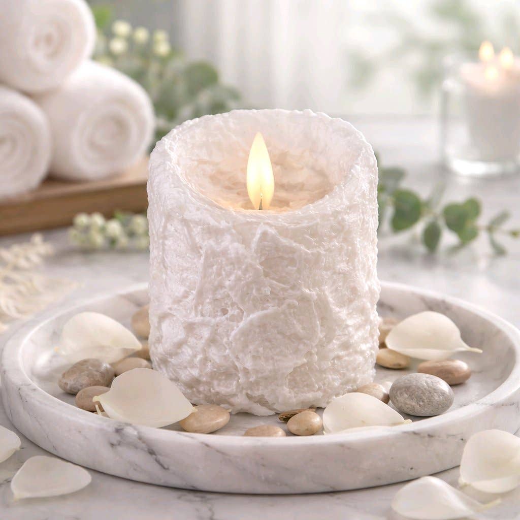 Bumpy White Moving Flame LED Candle 3in by 4in