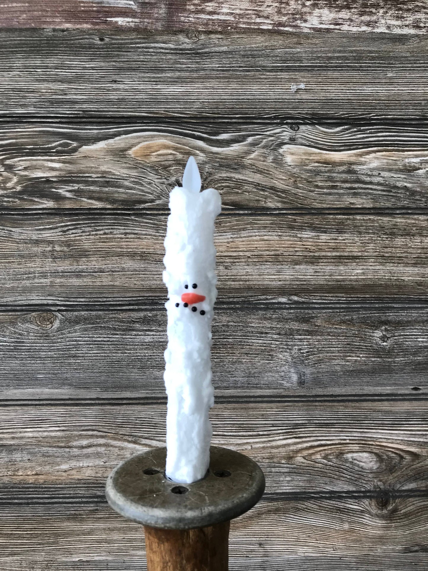 Snowman Bumpy White Taper 3D Flame Candle 7in 2pack