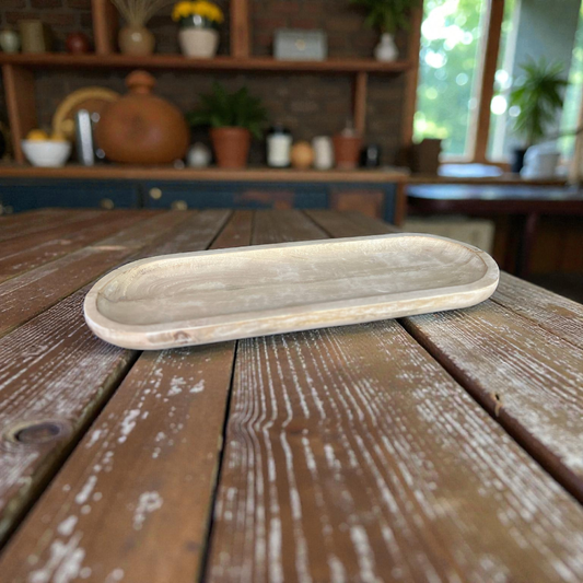 White Washed Wooden Oval Tray 24x8x1in