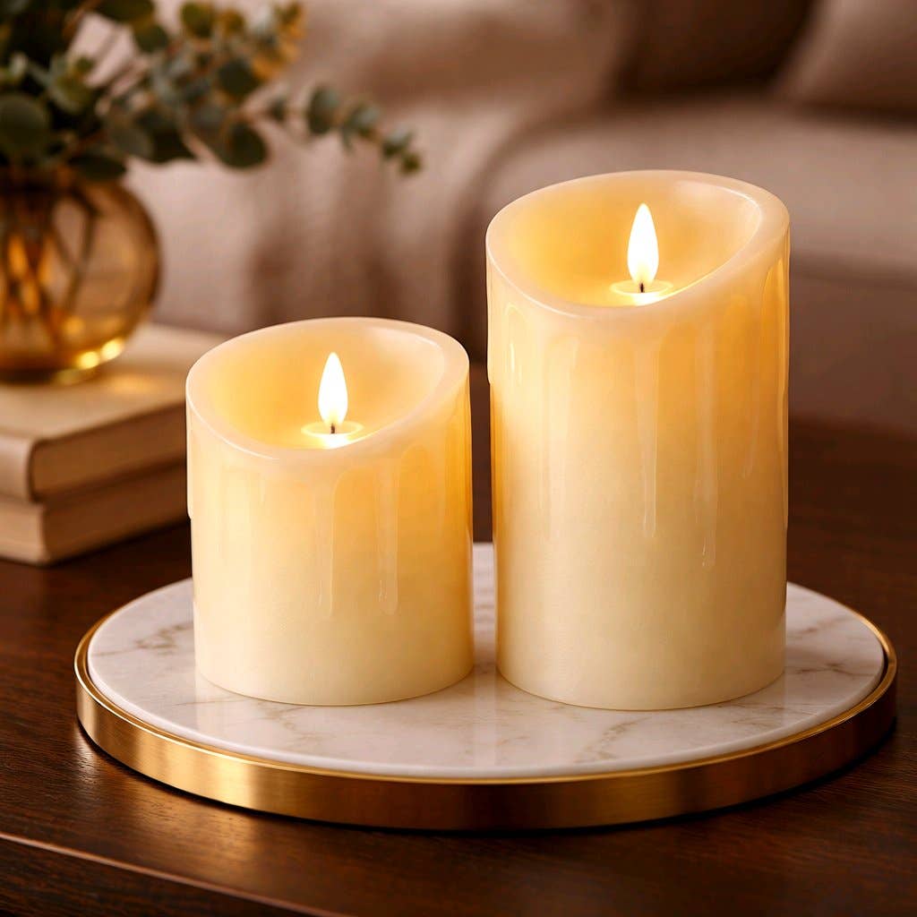 Cream Drip Moving Flame Timered LED Candle 3x5in C Batts