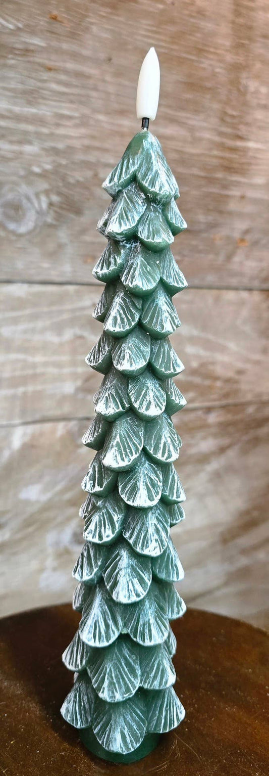 Green Christmas Tree Taper with 3D Flame 10in