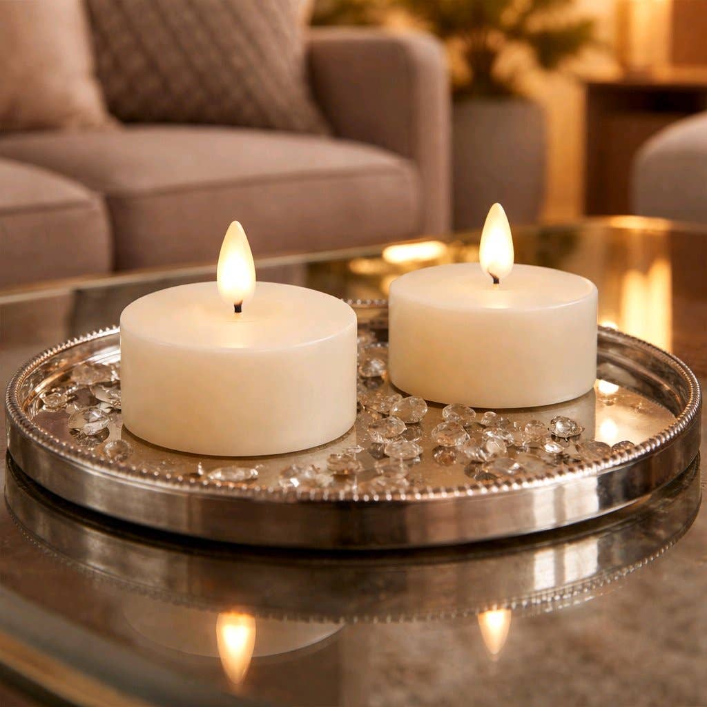 Cream Jumbo Tealight 3D Flame 2.6x1.1inch 2 pack