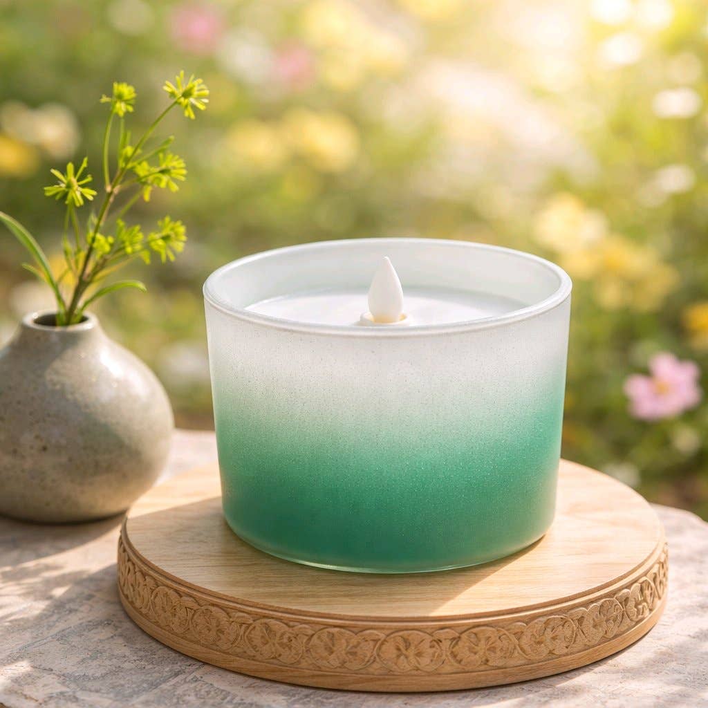 Green Faded Paint Glass Wax Candle 4.4x3.2in
