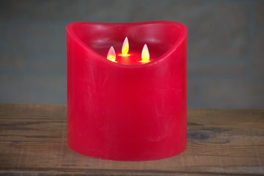 Red Non Drip Moving Flame 3 Wick LED Candle 6in by 6in
