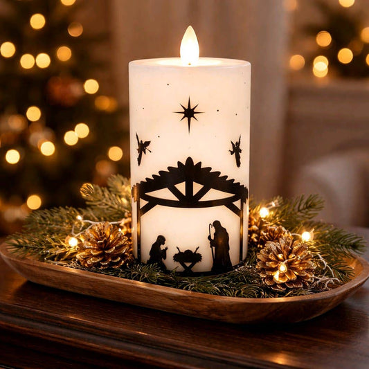 Nativity Moving Flame LED Candle 3in by 6in
