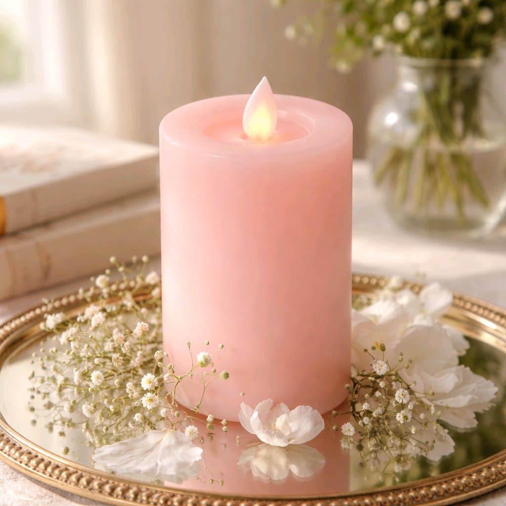 Pink Moving Flame LED Candle 3x6in