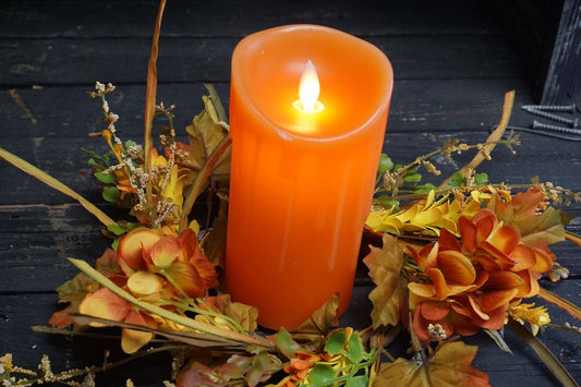 Orange Non Drip Moving Flame LED Candle 3in by 6in