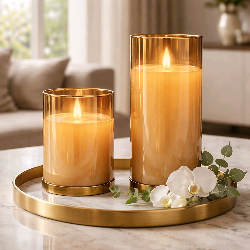 Amber Glass Cylinder Moving Flame LED Candle 3x4in