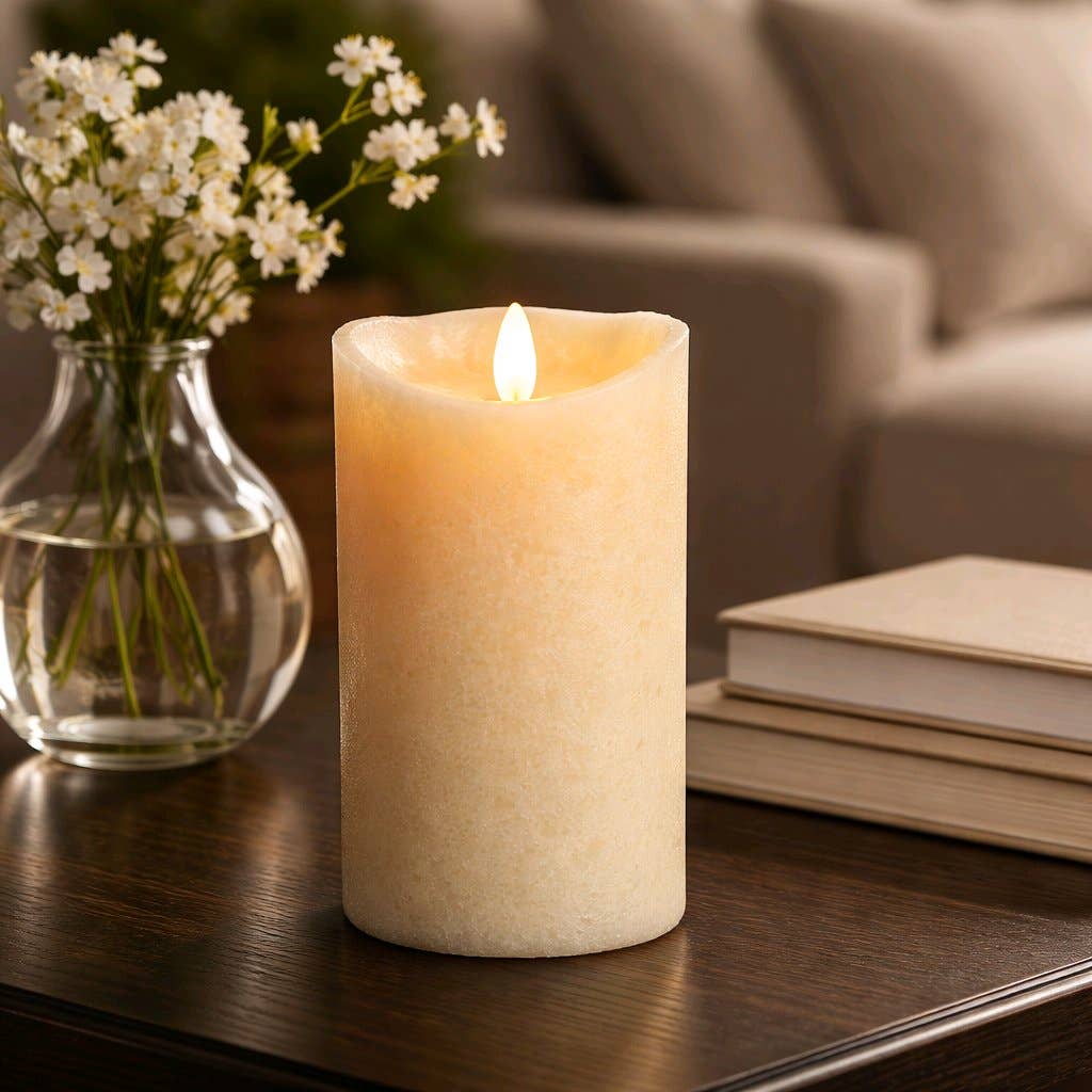 Cream Mottle Moving Flame LED Candle 3in by 6in