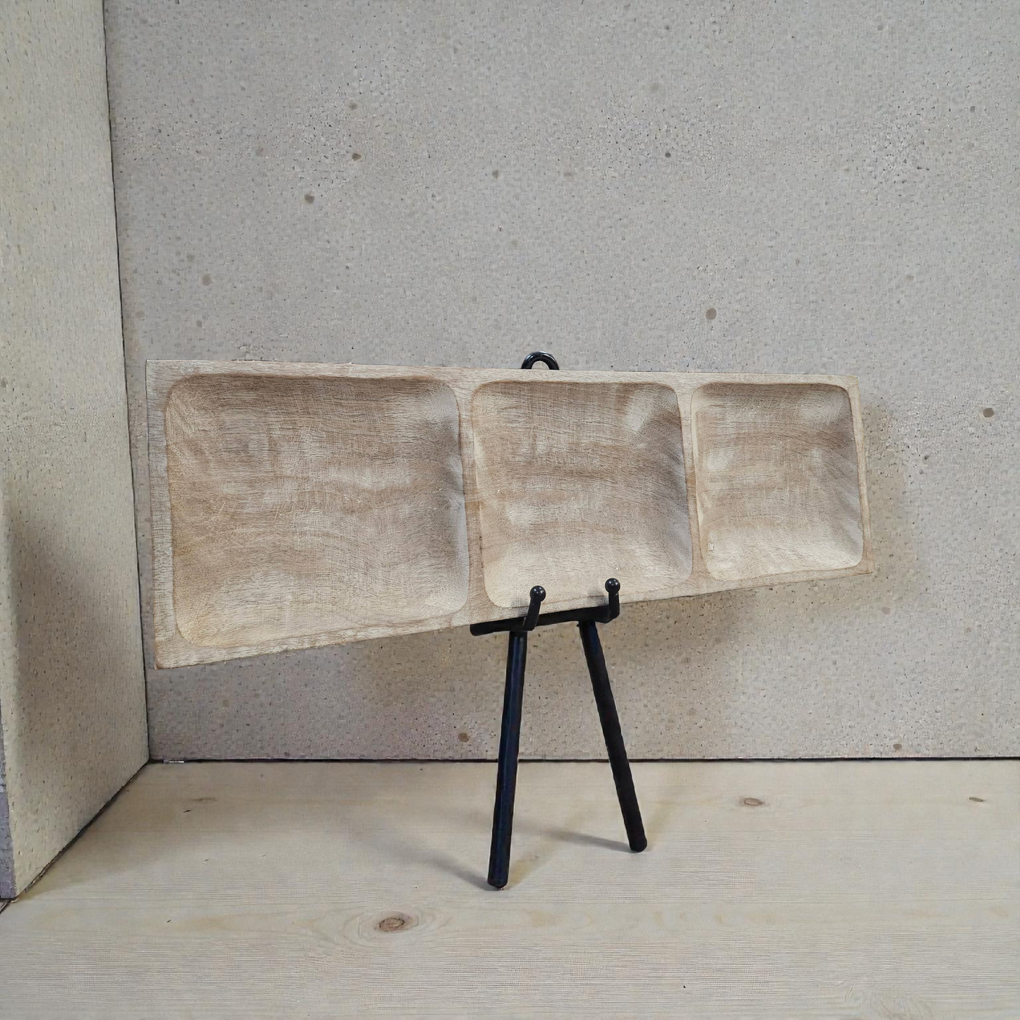 White Washed 3 Sectional Wooden Tray 24x8x1in