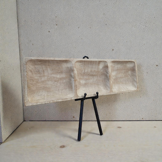 White Washed 3 Sectional Wooden Tray 24x8x1in