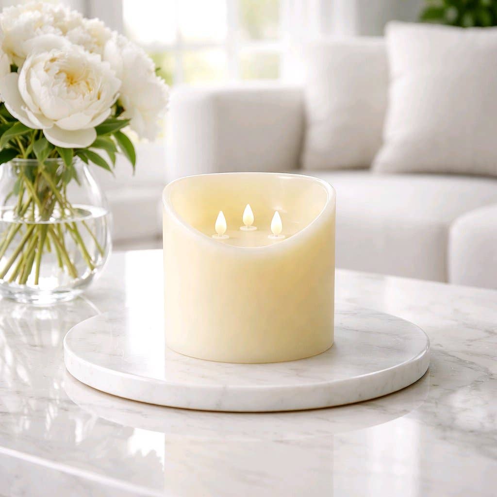 Cream Non Drip Moving Flame 3 Wick LED Candle 6in by 6in