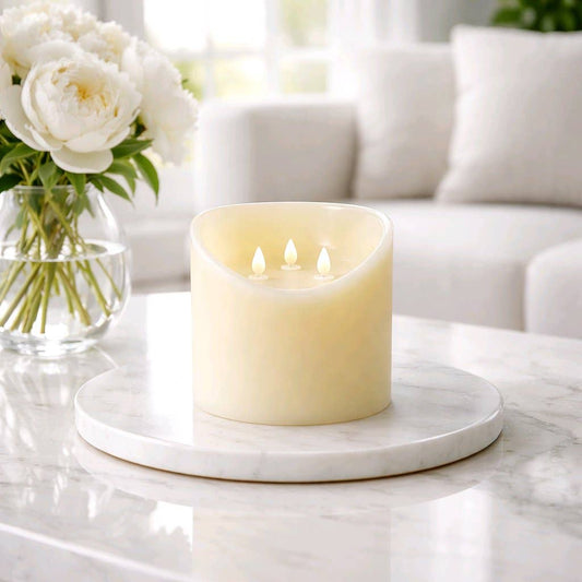 Cream Non Drip Moving Flame 3 Wick LED Candle 6in by 6in