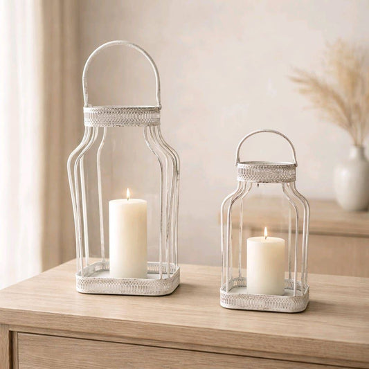 Milk Lanterns Set of 2 15in and 12inH