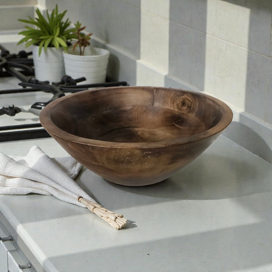 Dark Wooden Bowl 12x12x4in