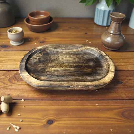 Dark Wood Oval Tray 12x8x1in