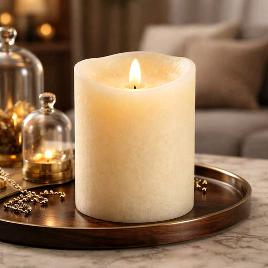 Cream Mottle Moving Flame LED Candle 3in by 4in