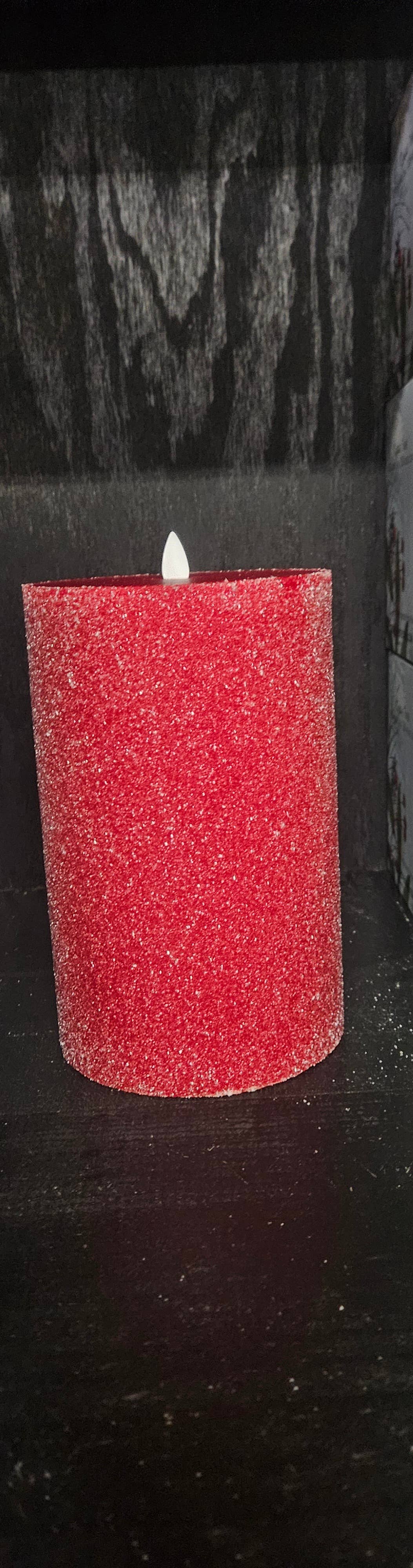 Red Frosted Moving Flame LED Candle 5x8in