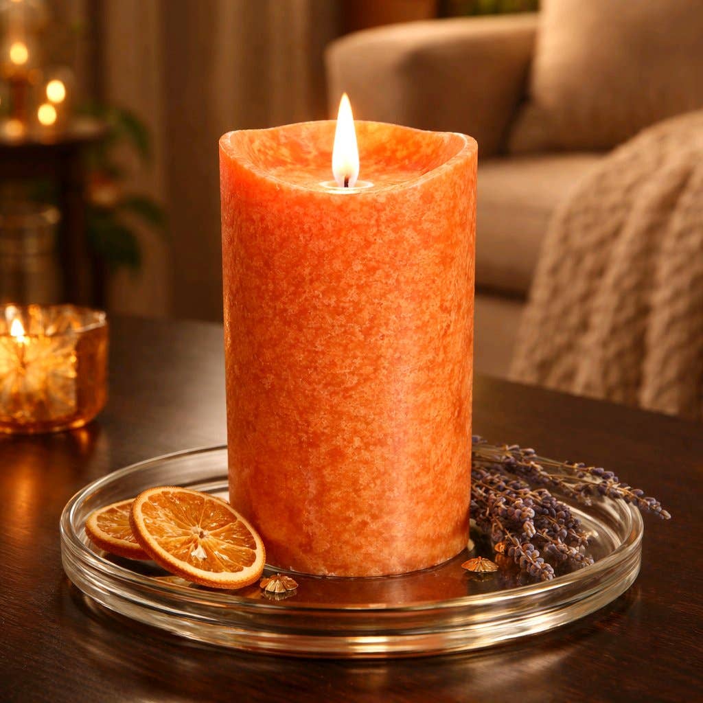 Orange Mottle Moving Flame LED Candle 3in by 6in